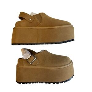 Current Mood Elsa Mule Platform Clogs Beige Buckle Chunky Shoes Womens 7 NWT
